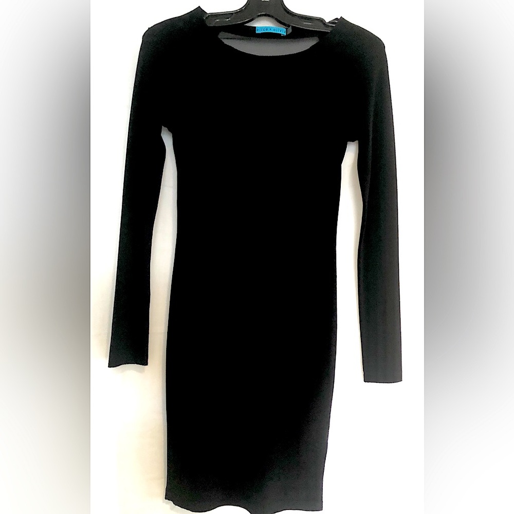 Alice + Olivia black skinny dress with see through netting on the back.